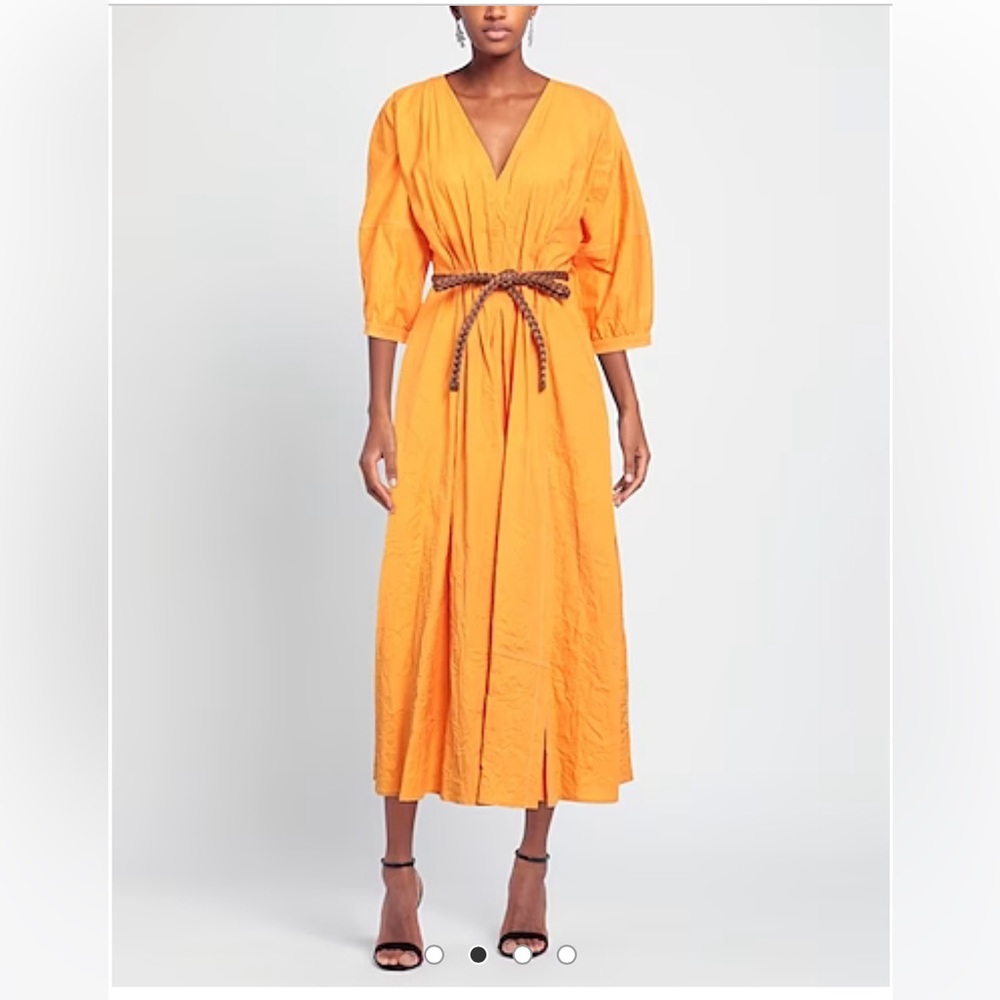 Yellow Orange 3/4 Sleeve Midi Dress